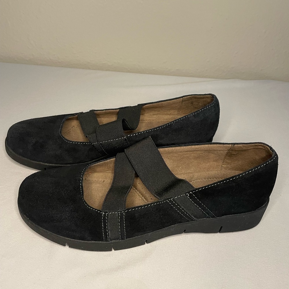 Natural Soul By Naturalizer Populate Black Suede Mary Jane Flats Women’s…